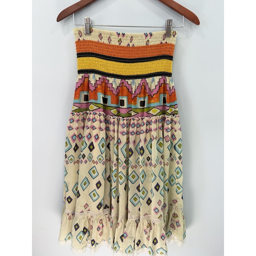 Lapis Boho Smocked Maxi Skirt Strapless Dress Convertible Tiered Chiffon L Artsy
